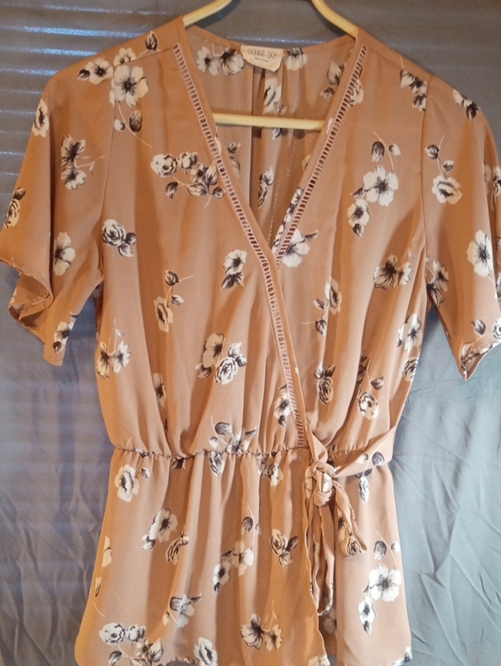 Sierea Sky Floral Wrap Peplum Top